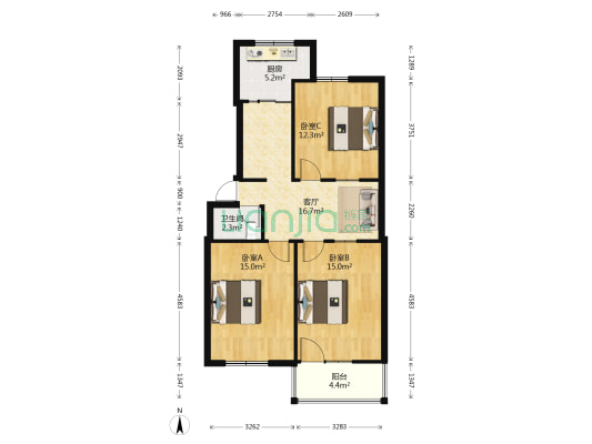 西洋路54号 3室1厅1卫 80平方