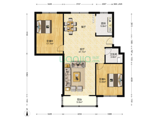东方之珠花园别墅 2室1厅1卫 111平方