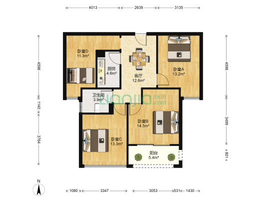 润泽雅居 4室1厅1卫 93平方