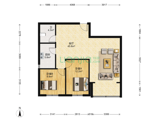 三好花园 2室1厅1卫 96平方