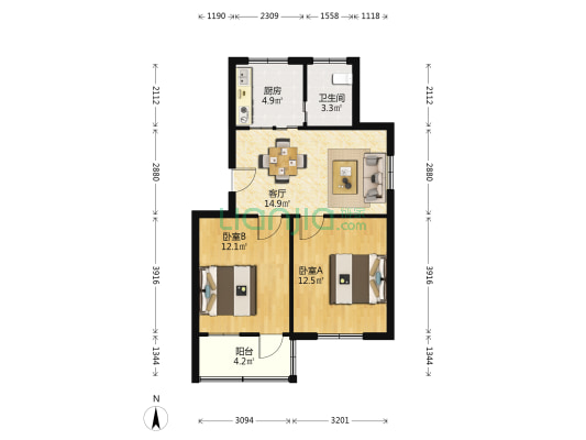 鹳山社区后河东路 2室1厅1卫 66平方