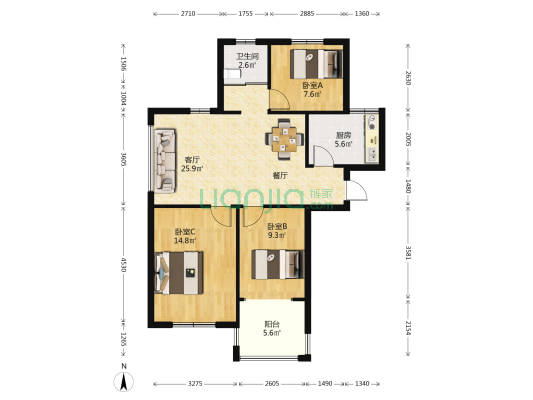 官塘绿苑二区 3室1厅1卫 106平方