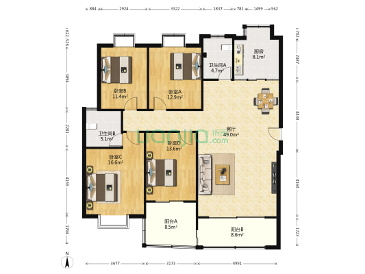 长沙市质量技术监督局住宅小区 4室1厅2卫 153平方