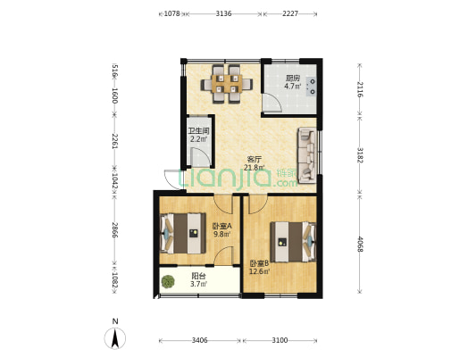 石化生活一区 2室1厅1卫 62平方