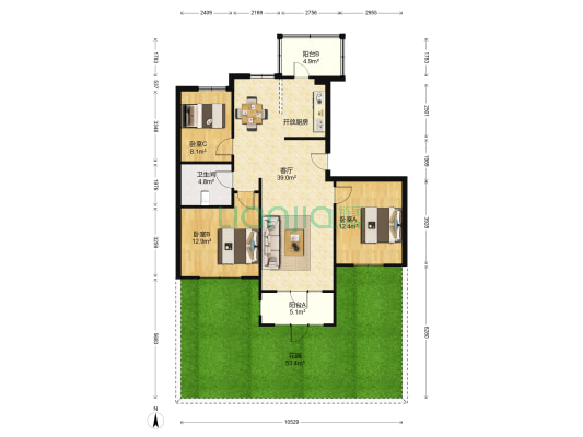 俄罗斯小镇 3室1厅1卫 110平方