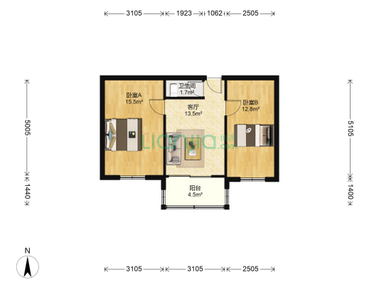红星路173号 2室1厅1卫 53平方