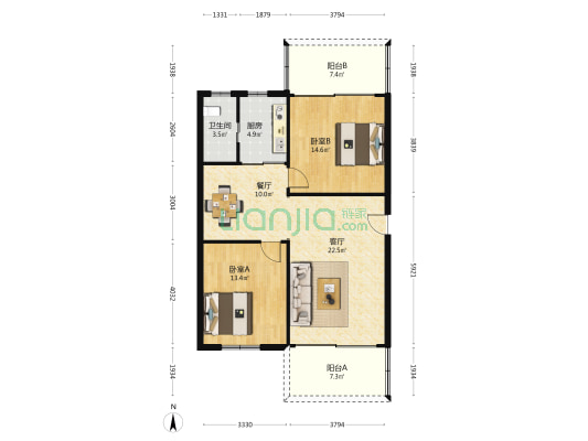 市政协机关宿舍 2室2厅1卫 92平方
