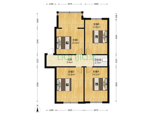 师大宿舍 4室0厅1卫 100平方