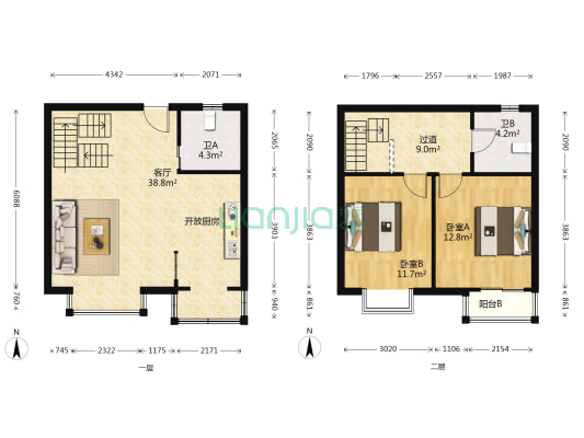 蓝湾家园 2室1厅2卫 113平方