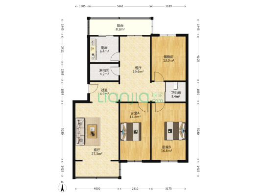 热电新村三区 2室2厅2卫 147平方