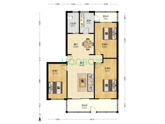 振岗路125号 3室2厅1卫 127平方