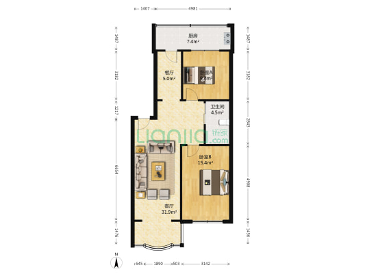 星辰花园 2室2厅1卫 92平方