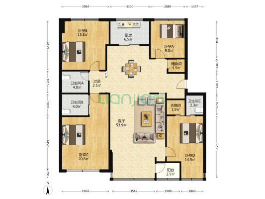 民丰路182弄 4室1厅3卫 165平方