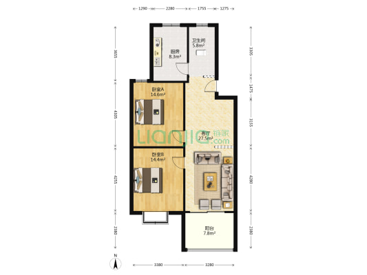 云海家园 2室1厅1卫 92平方
