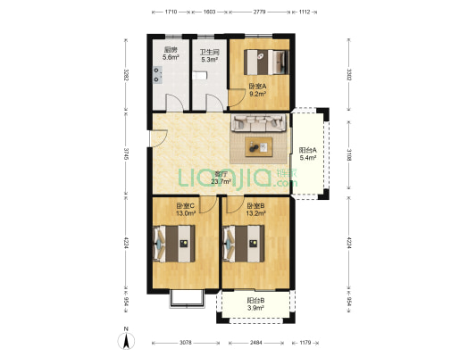 枫林佳园 3室1厅1卫 114平方