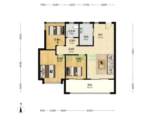 旭辉天阜越江来 3室1厅1卫 102平方