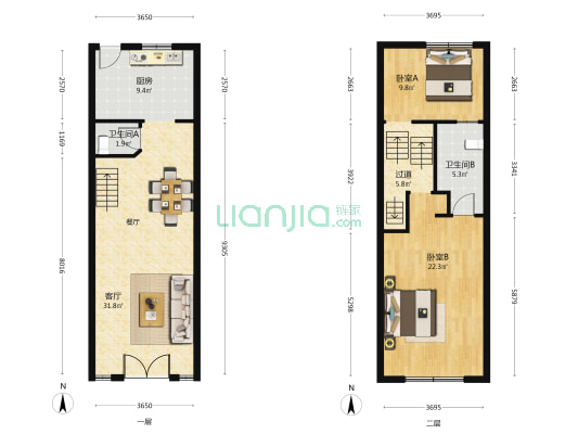 襄阳南路357弄 2室1厅2卫 95平方