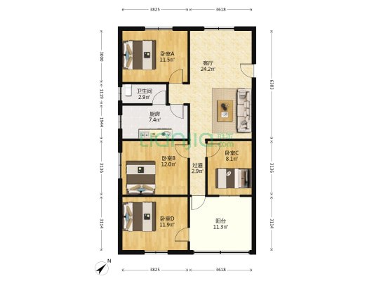 龙新街二巷 4室1厅1卫 101平方