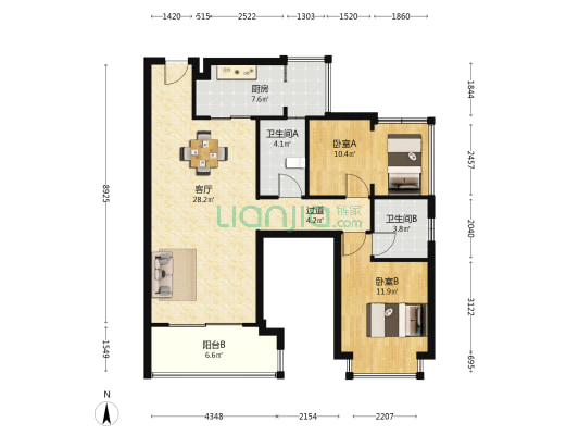 信利康乐创汇 2室1厅2卫 104平方