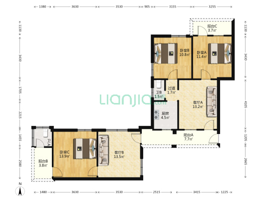 仁厚里 3室2厅2卫 87平方