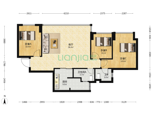 阳光城悦江山灏境 3室1厅2卫 101平方