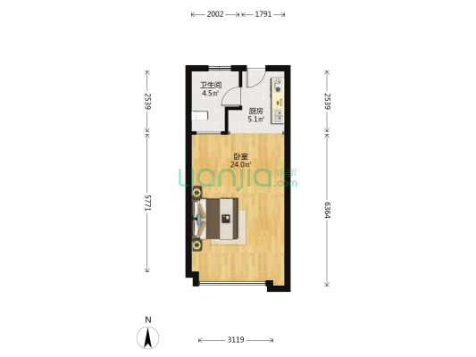 弘霖大厦 1室0厅1卫 53平方