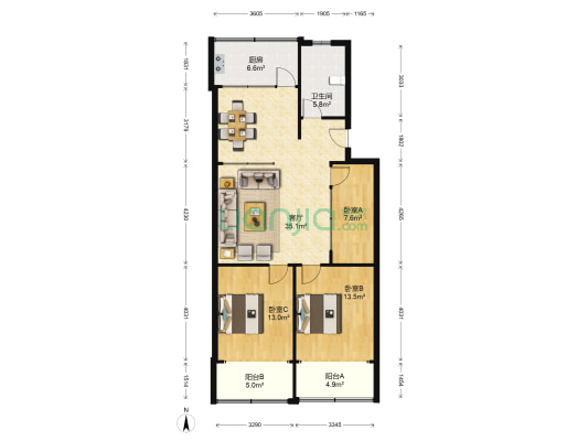 铁路宿舍东站小区 3室1厅1卫 112平方