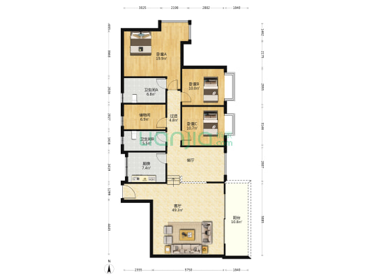 鸿基景苑 3室1厅2卫 168平方