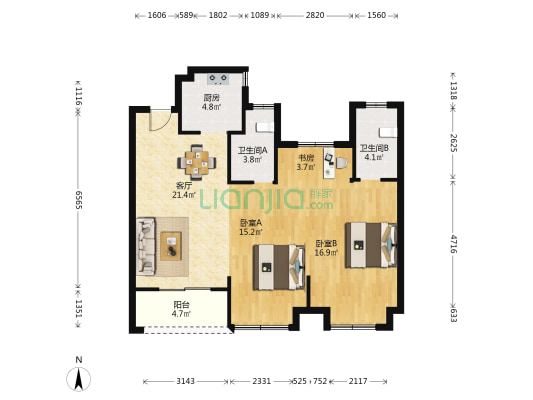 溪上云庐 3室1厅2卫 93平方