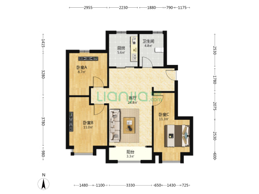 唐山龙湖天境 3室1厅1卫 105平方