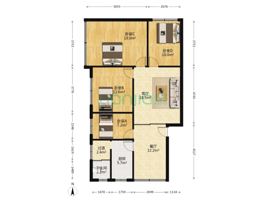 快乐巷 4室2厅1卫 104平方