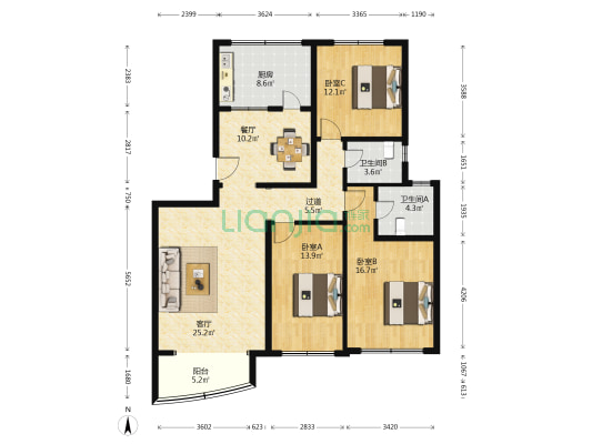 阳光家园西区 3室2厅2卫 149平方