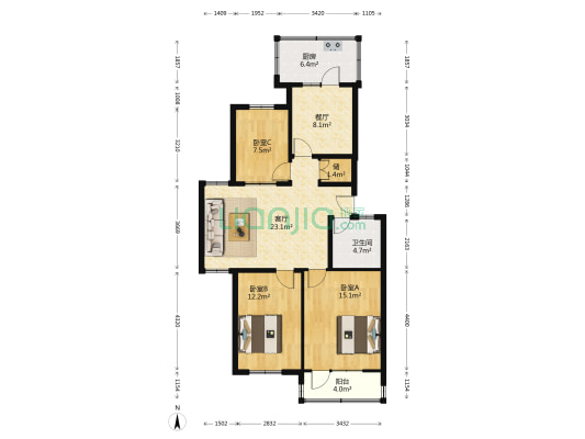 政府南院家属楼 3室2厅1卫 93平方