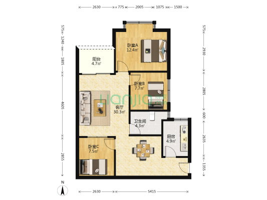翠湖新村 3室1厅1卫 85平方