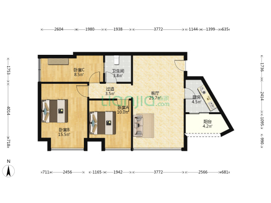 佳米基尚领公苑 3室1厅1卫 87平方