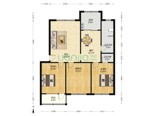 蓟县县委党校家属楼 2室2厅2卫 126平方