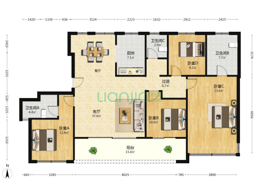 吉翔观塘云庐 4室1厅3卫 170平方