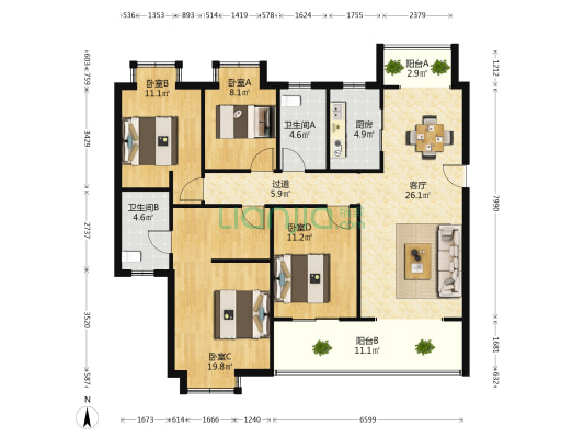 新力榕园 4室1厅2卫 143平方