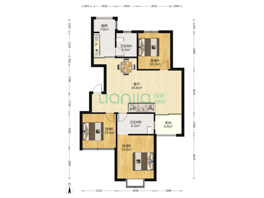 金湾名邸 3室1厅2卫 114平方