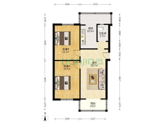 花牌坊街6号 2室1厅1卫 72平方