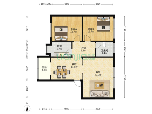 渡口批发街福田楼 2室2厅1卫 92平方