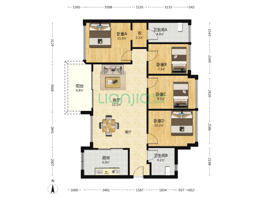 榕江壹号院 4室1厅2卫 120平方