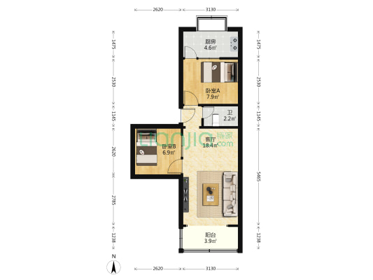 兰州军区颜家沟物业小区 2室1厅1卫 57平方