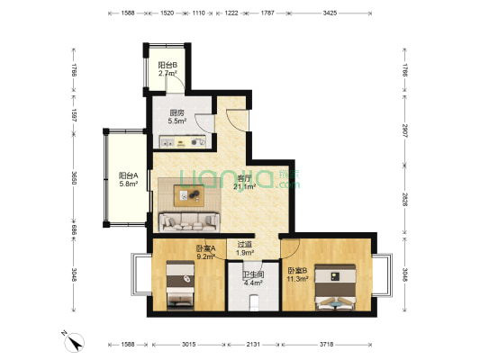 碧水明珠 2室1厅1卫 91平方