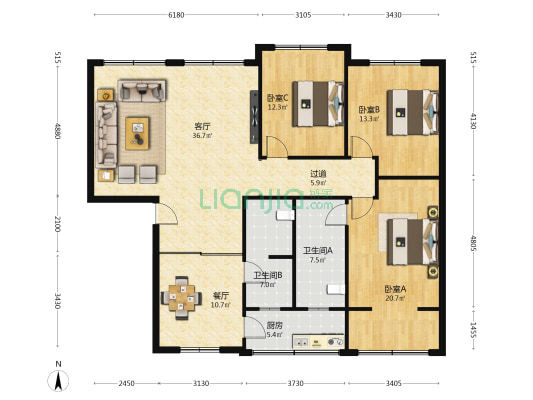 东街三巷26号 3室2厅2卫 150平方