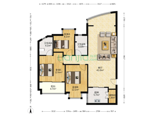 东明锦园 3室1厅2卫 125平方