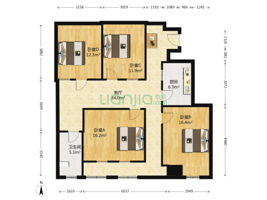建华大厦裙楼 4室1厅1卫 158平方