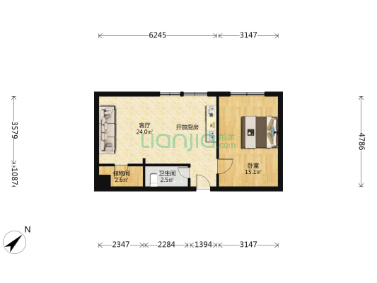 百乐小区 1室1厅1卫 59平方