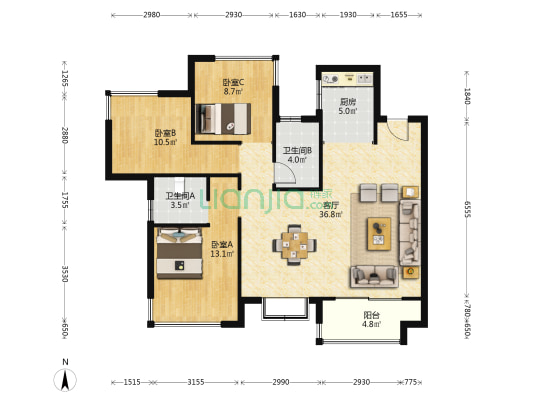 国信睿德公园1号 3室1厅2卫 113平方