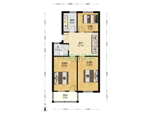 方郢商住楼 3室1厅1卫 76平方